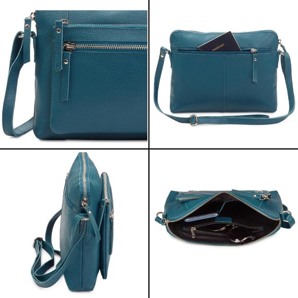 Women Teal Imported Leather Polyester Crossbody Sling Shoulder Crossover Bag - Picture 6 of 6